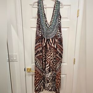 Exotic Patterned Swim Coverup with Embellished Neckline
